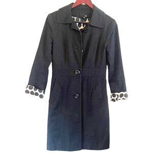 H&M Women Longline Black Tailored‎ Coat 4 Polka Dot Lined Statement Jacket